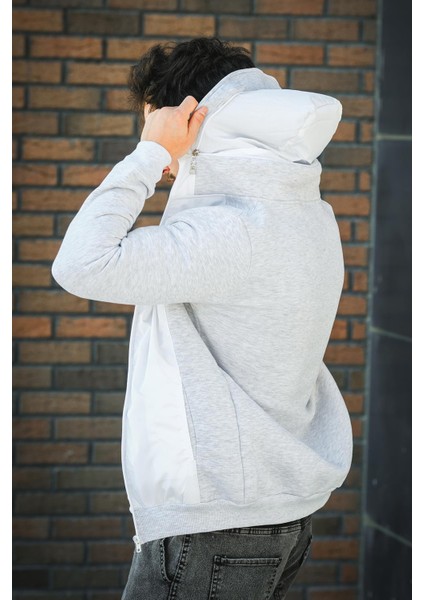 Fokt Üç Ip Şardonlu Parça Detaylı Gizli Kapüşonlu Erkek Sweatshirt fırsatları