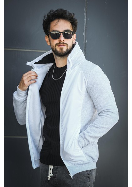 Fokt Üç Ip Şardonlu Parça Detaylı Gizli Kapüşonlu Erkek Sweatshirt indirimleri