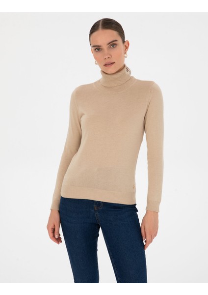 Kadın Bej Slim Fit Basic Kazak 50315747-VR011