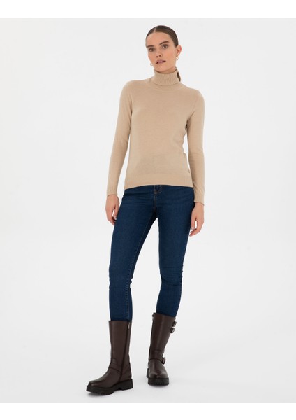 Kadın Bej Slim Fit Basic Kazak 50315747-VR011 fırsatları