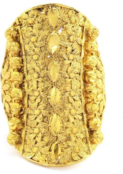 Çelik Yüzük Kadın Altın Kaplama Çiçek Desenli Kaburga YZK-492