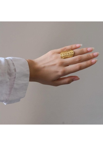 Çelik Yüzük Kadın Altın Kaplama Çiçek Desenli Kaburga YZK-492 fiyatları