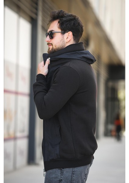 Fokt Üç Ip Şardonlu Parça Detaylı Gizli Kapüşonlu Erkek Sweatshirt modelleri