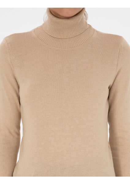 Kadın Bej Slim Fit Basic Kazak 50315747-VR011