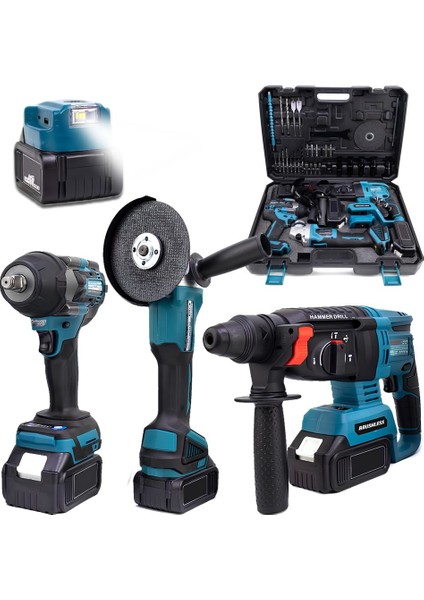 PH279 Akülü Kömürsüz 3ın1 Set Makine (800NM Somun Sökme, Kırıcı Delici , 125MM Avuç Taşlama, Powerbank ve Led) 88VF 10P