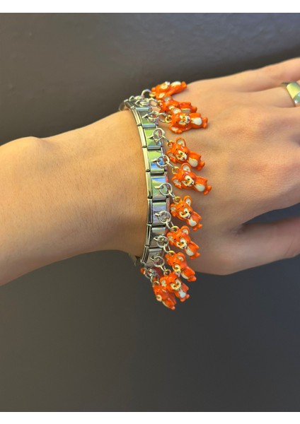 Çelik Turuncu Ayıcıklı Charm Lastikli Bileklik fiyatları