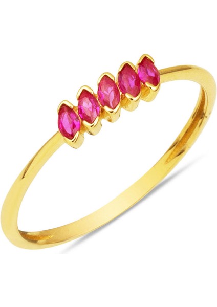 Kırmızı Beştaş 14 Ayar Altın Yüzük