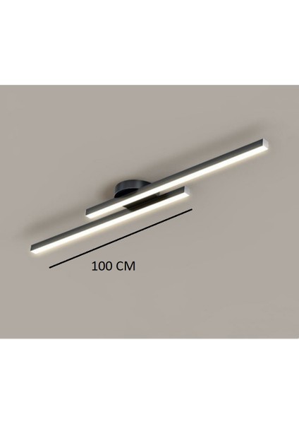 Modern Tavan Koridor Aydınlatması Siyah Çubuk Beyaz LED Lineer Avize Armatür Ikili 100 cm Çubuk Uzunluğu Toplam Uzunluk 140 cm