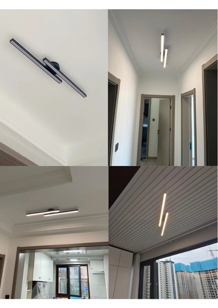 Modern Tavan Koridor Aydınlatması Siyah Çubuk Beyaz LED Lineer Avize Armatür Ikili 100 cm Çubuk Uzunluğu Toplam Uzunluk 140 cm indirimleri