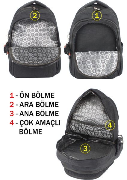 Su Geçirmez Krinkıl Kumaş Büyük Boy Çok Gözlü Ortopedik Okul Sırt Çantası Geniş Iç Hacim Yandancepli indirimleri