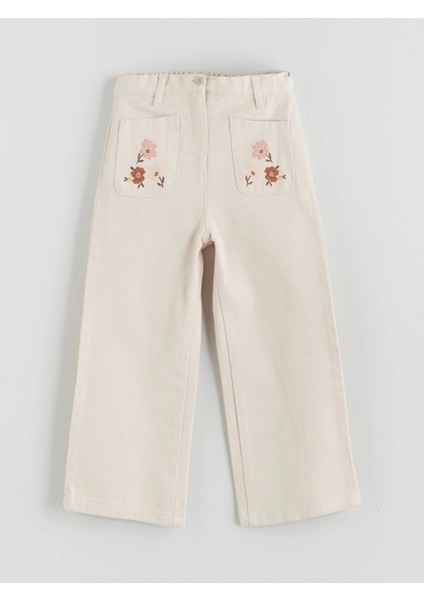 Lcw Kids Ekru Beli Lastikli Çiçekli Kız Çocuk Pantolon fırsatları