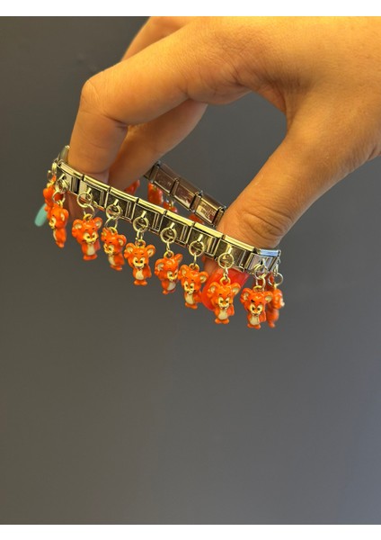 Çelik Turuncu Ayıcıklı Charm Lastikli Bileklik modelleri