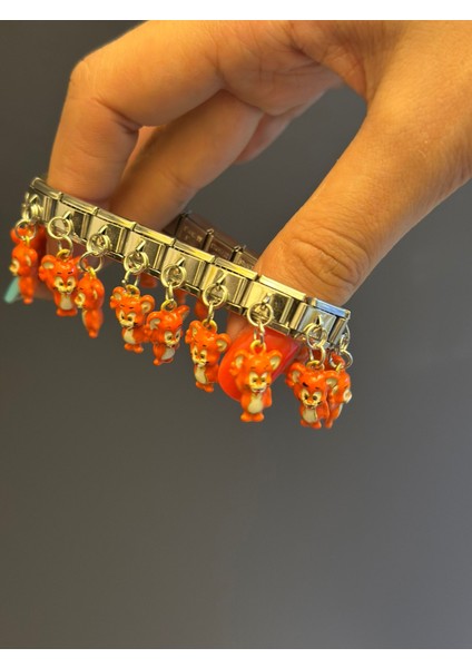 Çelik Turuncu Ayıcıklı Charm Lastikli Bileklik fırsatları