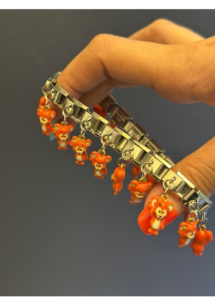 Çelik Turuncu Ayıcıklı Charm Lastikli Bileklik indirimleri