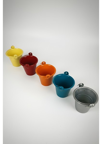 5 Renkli Çok Amaçlı Dekoratif Galvaniz Mini Saksı Kaktüslük Seti