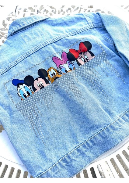 Taş Baskılı Çizgi Film Karakterli Kız Çocuk Kot Ceket