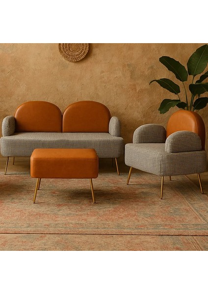 Petra Çay Seti Siyah Kazayağı/taba Deri (1 Adet Tekli Berjer 1 Adet Ikili Berjer 1 Adet Puf)