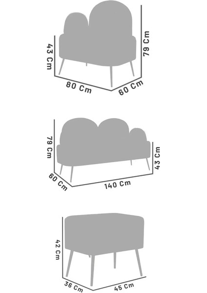 Petra Çay Seti Siyah Kazayağı/taba Deri (1 Adet Tekli Berjer 1 Adet Ikili Berjer 1 Adet Puf) indirimleri