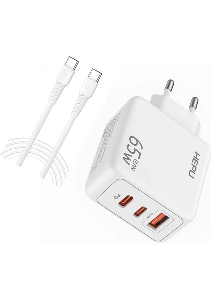 “hepu 65W Hızlı Şarj Adaptör – 2 Type-C + 1 USB Çıkış, Type-C Kablo Dahil | Laptop, Iphone, Samsung, iPad Uyumlu” modelleri