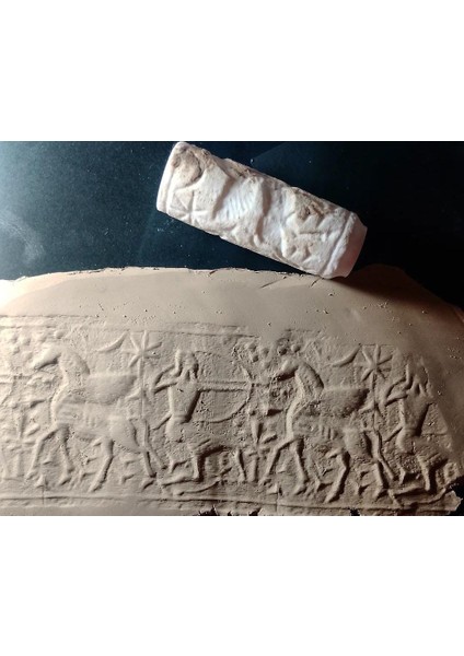 10 cm Doku Silindiri Sümer Antik Silindir Mühür Seramik&polimer Kil Desen Oklavası-Sümer4