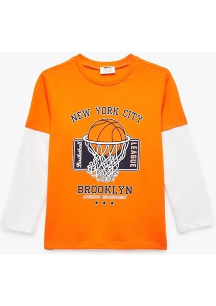 Erkek Çocuk Uzun Kollu Bisiklet Yaka Basketbol Baskılı Pamuklu Tişört 6WKB10036TK