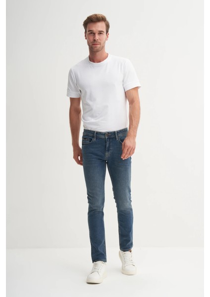 Caz 03505 Harden Denim Dar Kesim Erkek Kot Pantolon Mavi