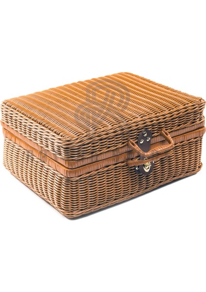 Desenli Kumaş Astarlı Plastik Rattan Sepet Çanta