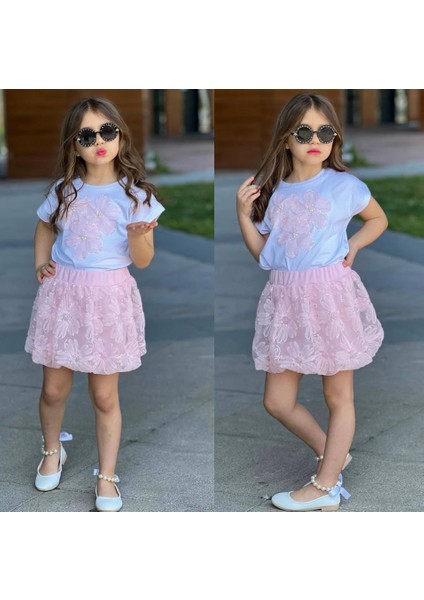 Tüllü Balon Etekli Pul Işlemeli Kız Çocuk Takım