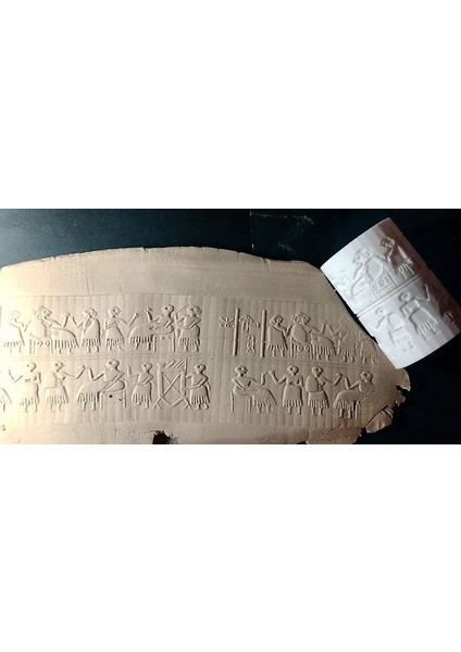 7 cm Doku Silindiri Sümer Antik Silindir Mühür Seramik Polimer Kil Desen Oklavası- Sümer