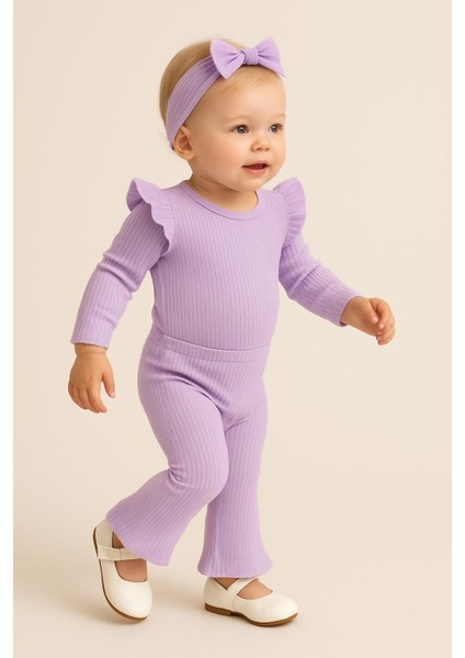Kız Bebek Ispanyol Paça 3'lü Takım 0-2 Yaş Lila