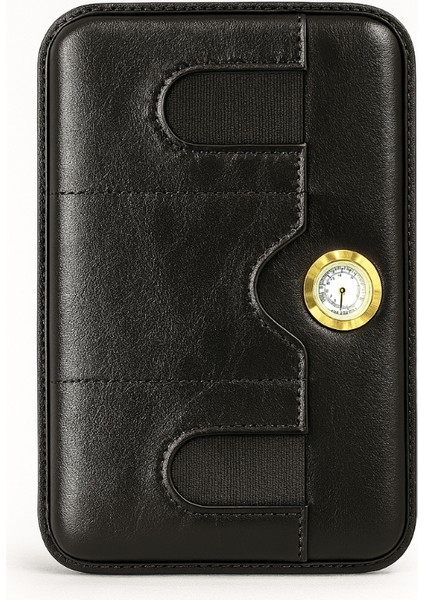 Çakmak Kesicili Siyah Deri Puro Taşıma Çantası - Seyahat Humidoru