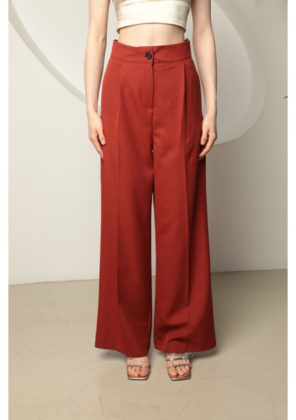 Kadın Yüksek Bel Palazzo Pantolon - Kiremit fırsatları