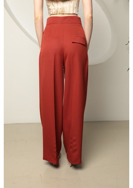 Kadın Yüksek Bel Palazzo Pantolon - Kiremit indirimleri