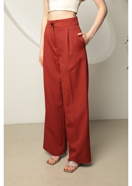 Kadın Yüksek Bel Palazzo Pantolon - Kiremit