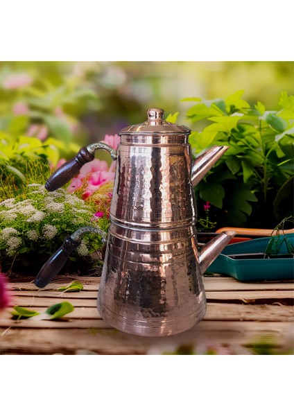 -30 cm Yükseklik – 3.5 Litre Kapasiteli El Dövmesi Bakır Çaydanlık | Geleneksel Türk Çayı Demliği, Dayanıklı ve Şık Tasarım