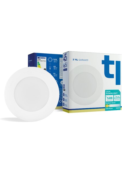 Redeem C10W Downlight, Titreşimsiz, Göz Konforu, Tekli, 597 Lümen, Tatlı Beyaz, 3500 Kelvin
