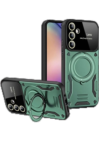 Samsung Galaxy S24 Fe Kılıf Joy Lens Standlı Kapak - Koyu Yeşil