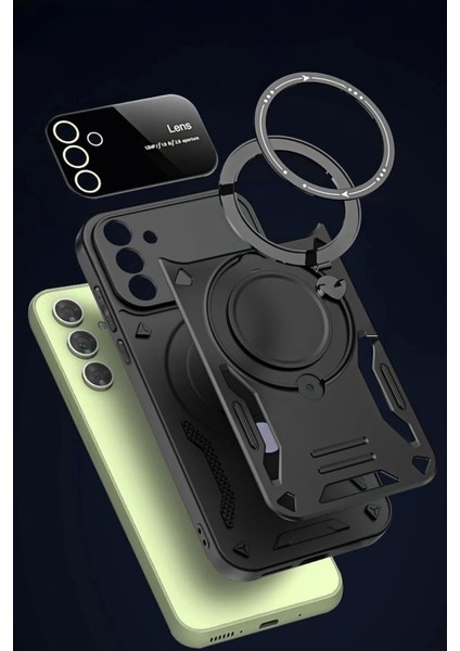 Samsung Galaxy S24 Fe Kılıf Joy Lens Standlı Kapak - Koyu Yeşil modelleri