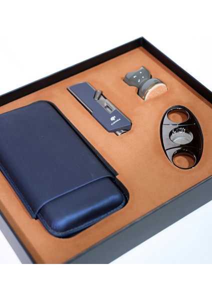 Çakmak Kesici Kılıf Sehpa Lacivert-Gunmetal Dörtlü Puro Seti fiyatları