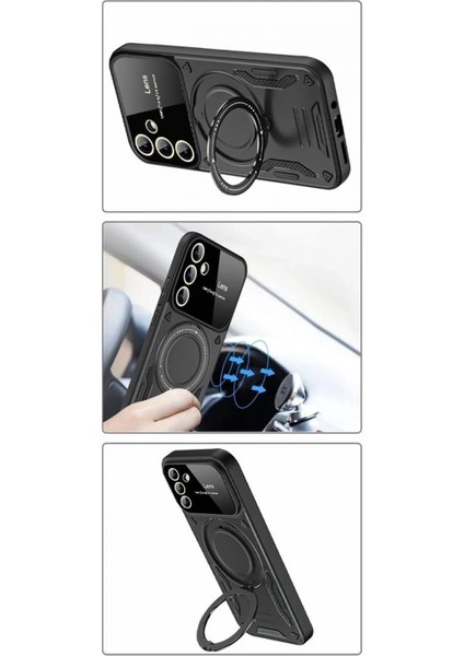 Samsung Galaxy S24 Fe Kılıf Joy Lens Standlı Kapak - Koyu Yeşil fırsatları