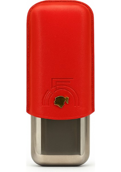 55. Yıl Kırmızı Deri-Metal Ikili Puro Kılıfı
