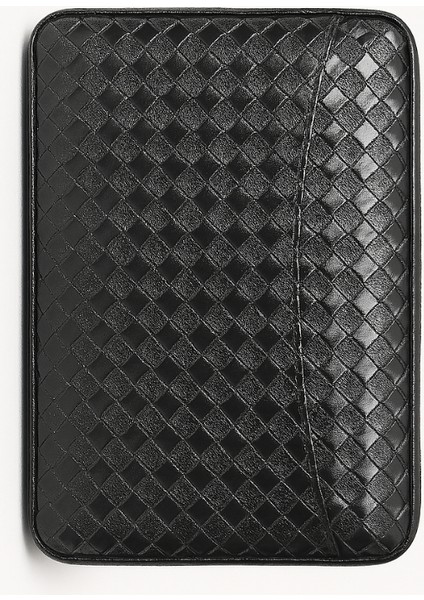 Dahili Çakmaklı Siyah Mozaik Desenli Deri Puro Taşıma Çantası - Seyahat Humidoru