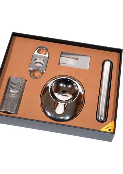 Çakmak Kesici Küllük Sehpa Tüp Gümüş Beşli Puro Seti fiyatları