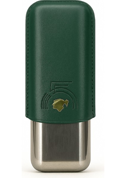55. Yıl Yeşil Deri-Metal Ikili Puro Kılıfı