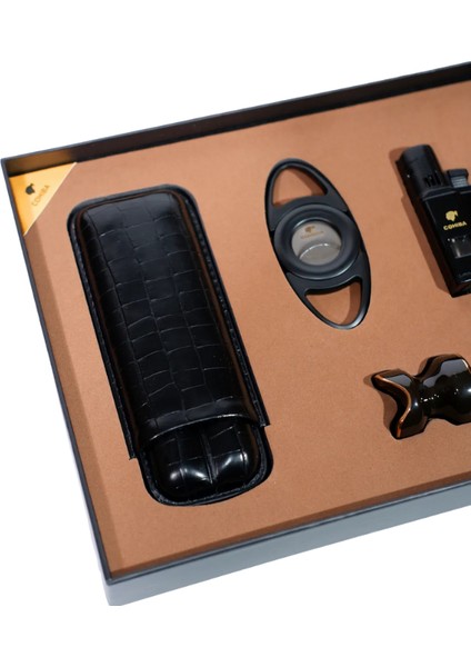 Çakmak Kesici Kılıf Sehpa Siyah Dörtlü Puro Seti modelleri