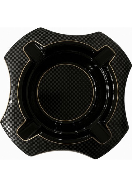 Karbon Desenli Siyah Porselen Dörtlü Puro Küllüğü