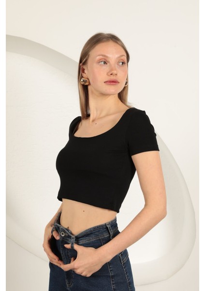 Siyah U Yaka Kısa Kollu Bluz fiyatları