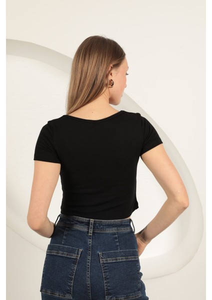 Siyah U Yaka Kısa Kollu Bluz indirimleri