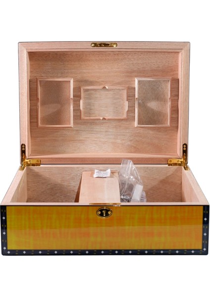 Premiumquality Flamengo Sarı Desenli Sedir Humidor Puro Kutusu modelleri