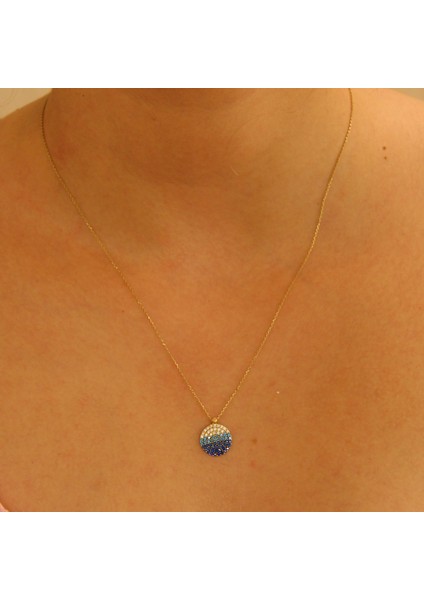 14 Ayar Okyanus Temalı Yuvarlak Taşlı Kolye